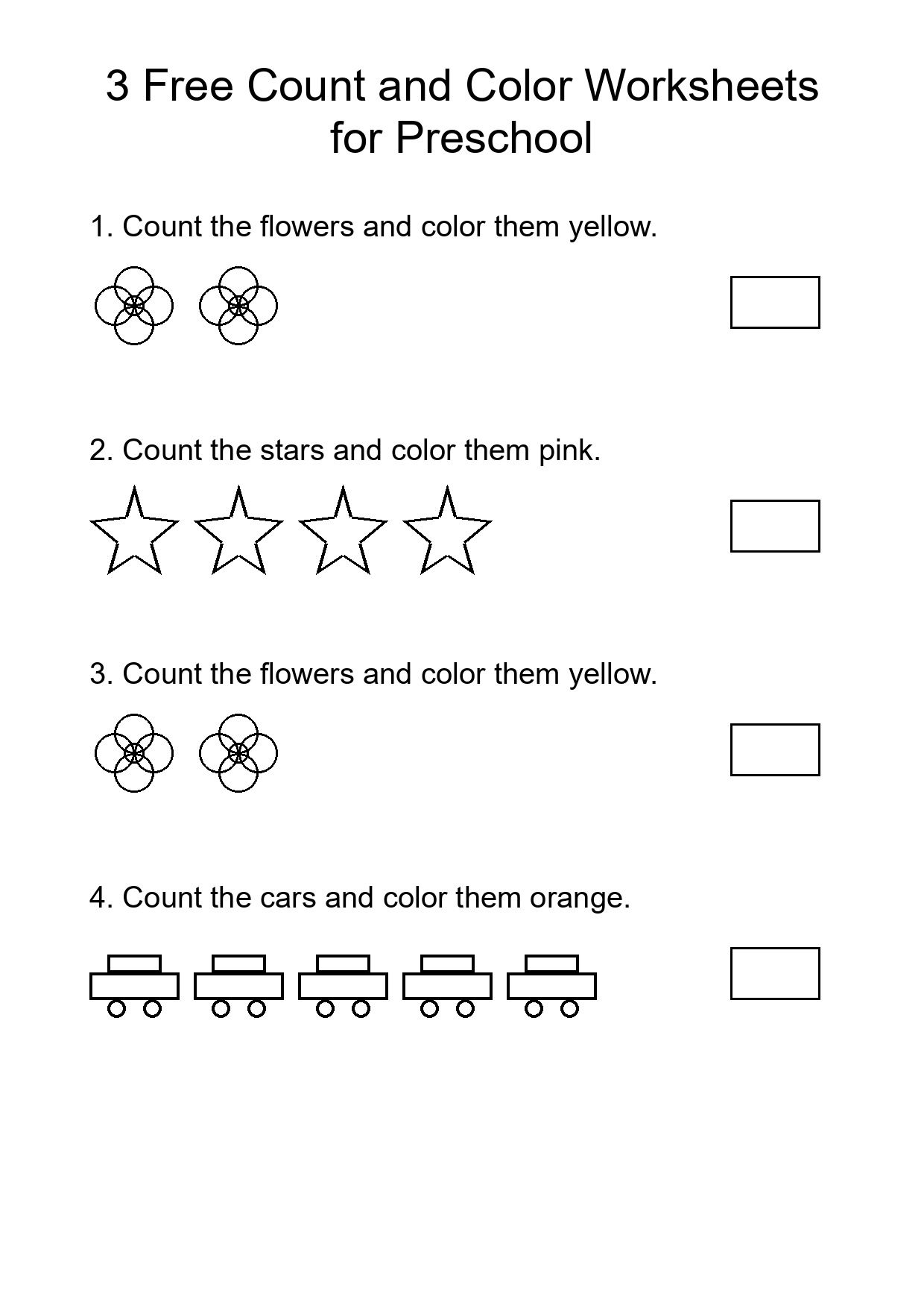 3 Free Count and Color Worksheets for Preschool