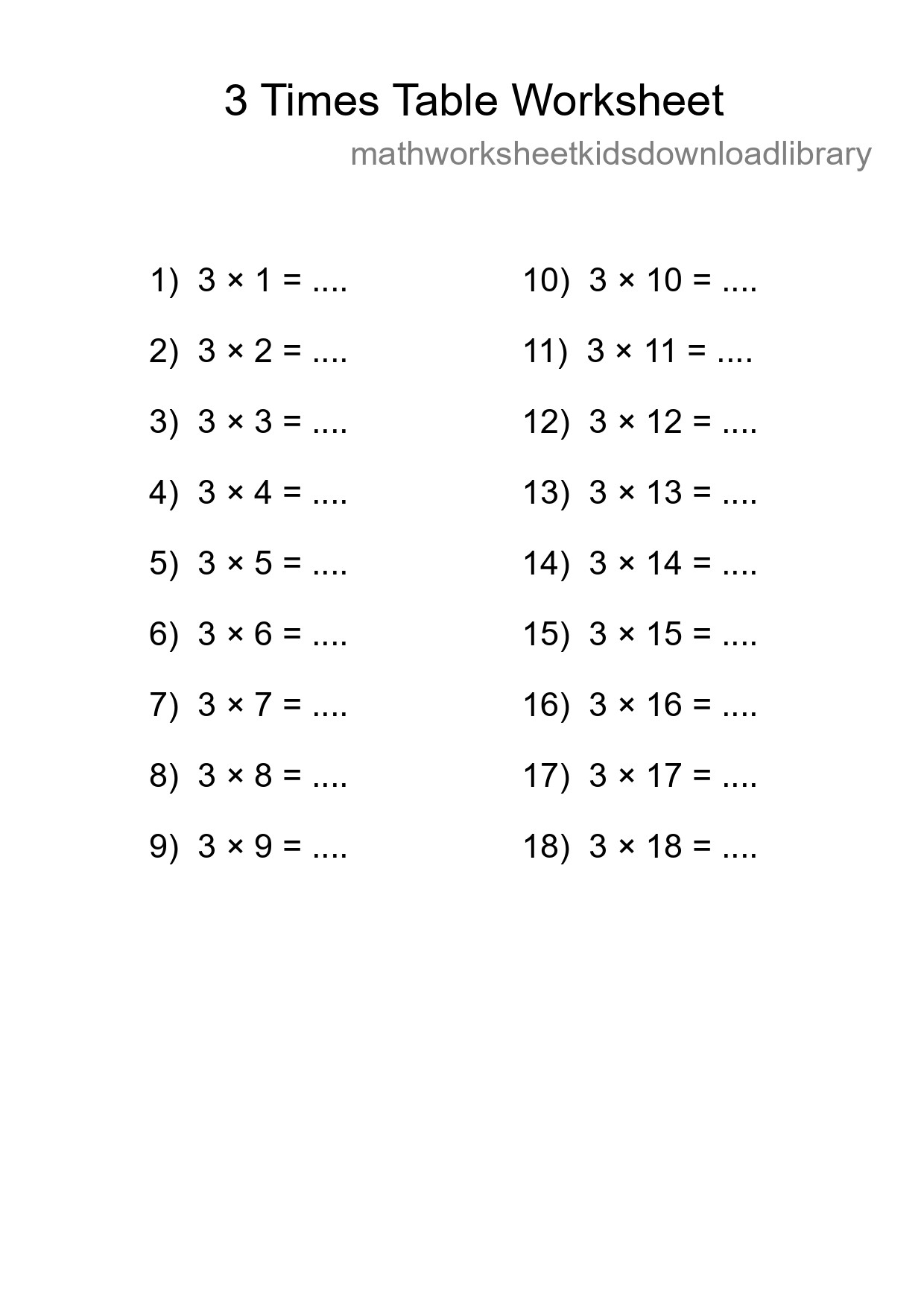 3 Times Table Worksheet For Grade 2 - Part 97