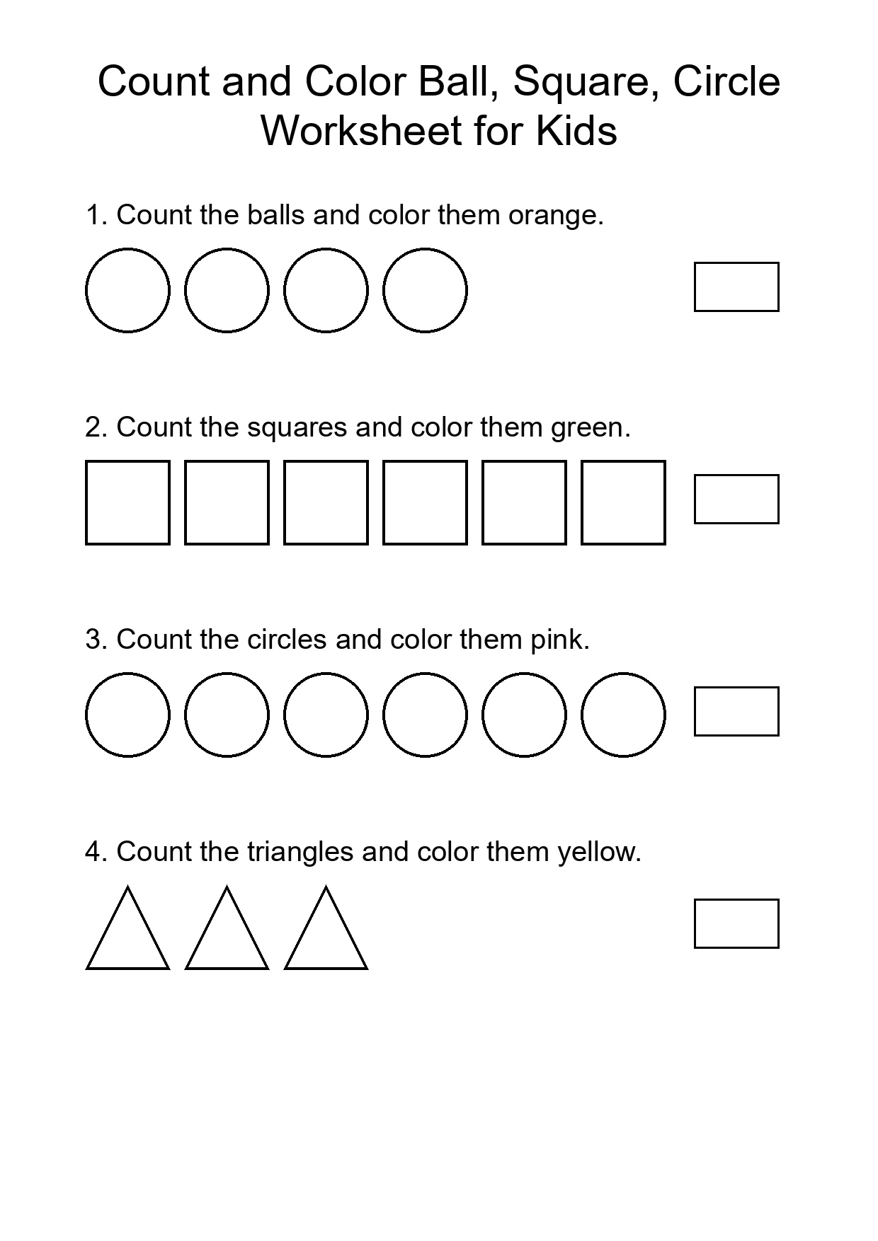 Count and Color Ball, Square, Circle Worksheet for Kids