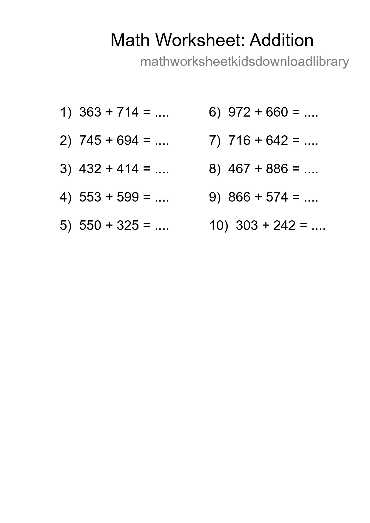Free 10 Addition Math Worksheet For Grade 5 With Answers - Part 133