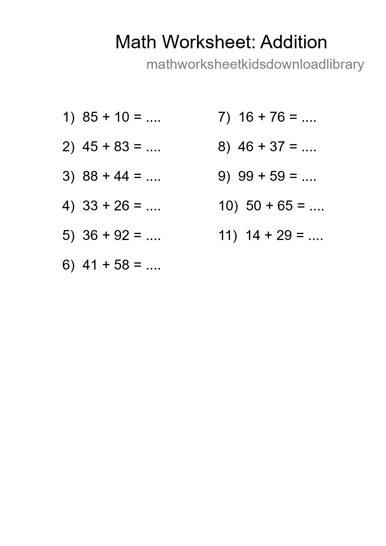 Free 11 Addition Math Worksheet For Grade 3 With Answers - Part 78