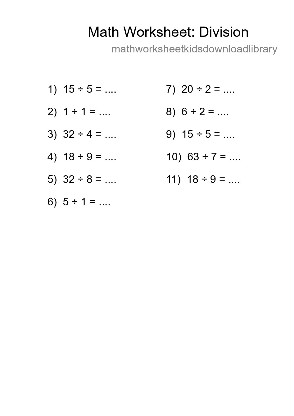 Free 11 Division Math Worksheet For Grade 1 With Answers - Part 59