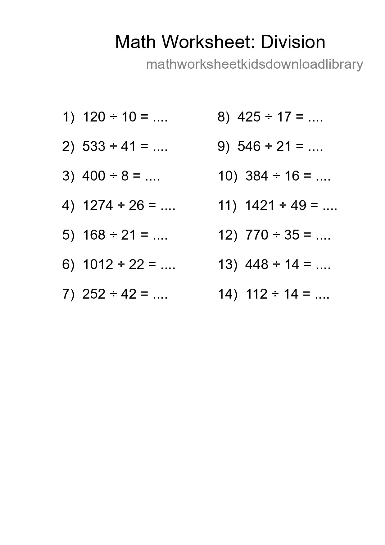 Free 14 Division Math Worksheet For Grade 2 - Part 4