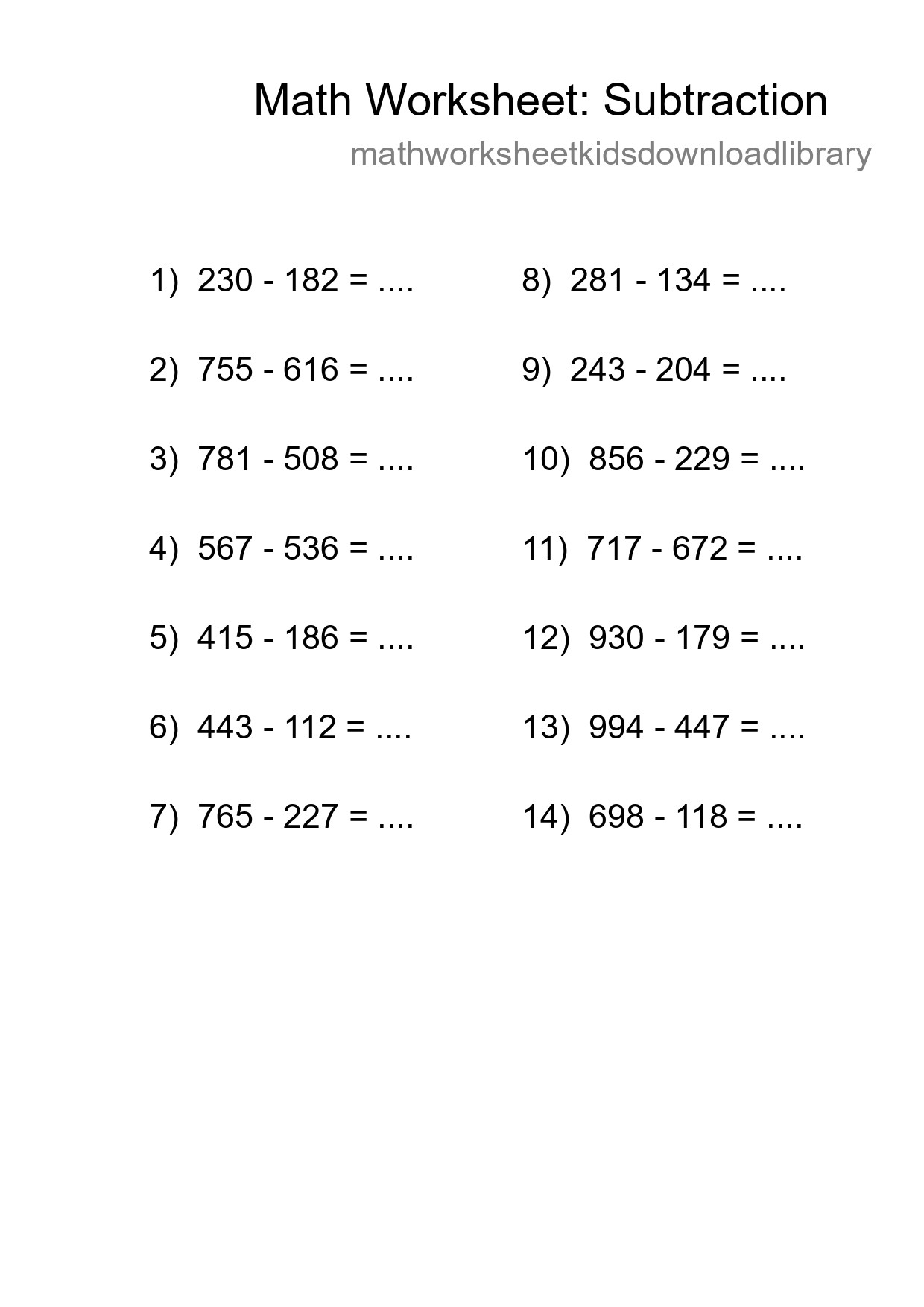 Free 14 Subtraction Math Worksheet For Grade 5 - Part 217