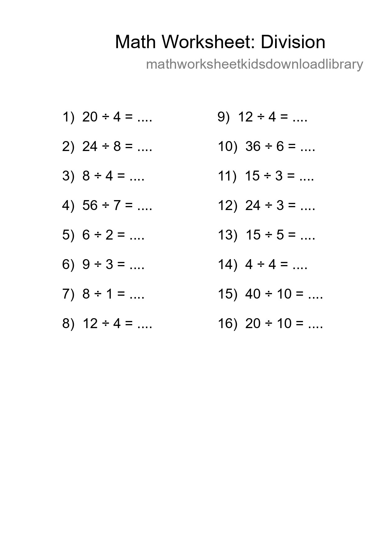 Free 16 Division Math Worksheet For Grade 1 With Answers - Part 246