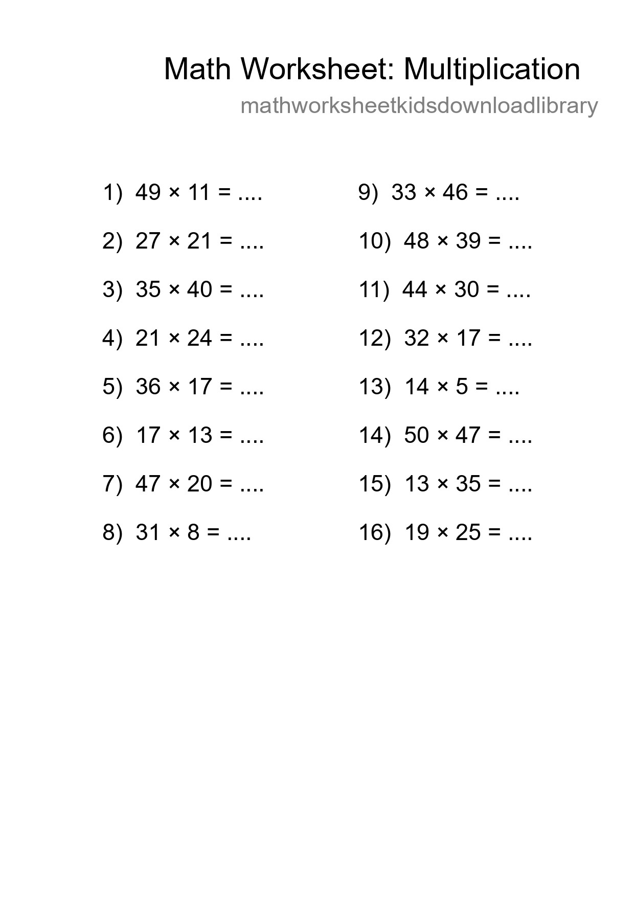 Free 16 Multiplication Math Worksheet For Grade 2 - Part 205