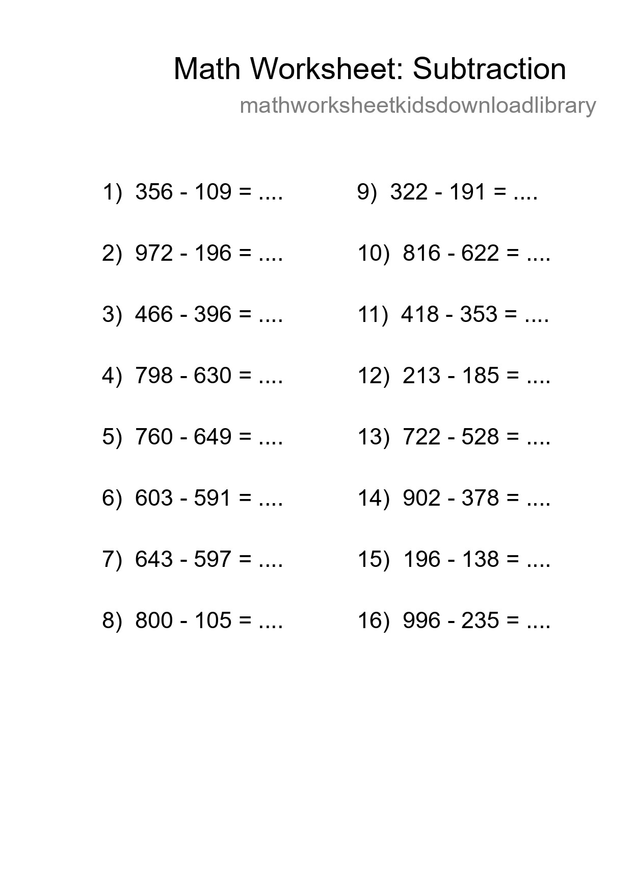 Free 16 Subtraction Math Worksheet For Grade 5 - Part 74