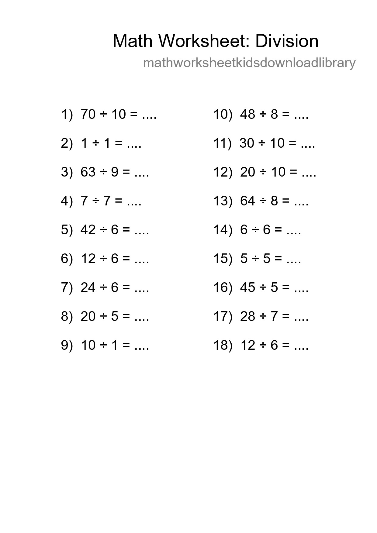 Free 18 Division Math Worksheet For Grade 1 With Answers - Part 224