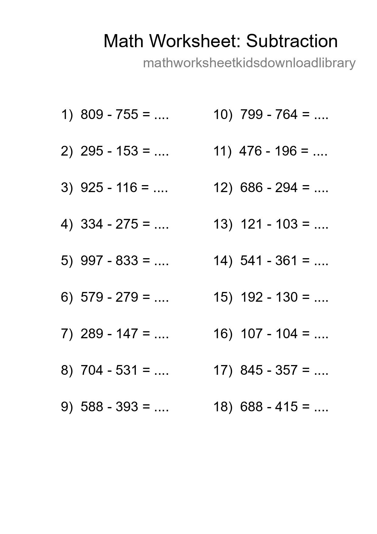Free 18 Subtraction Math Worksheet For Grade 5 - Part 195