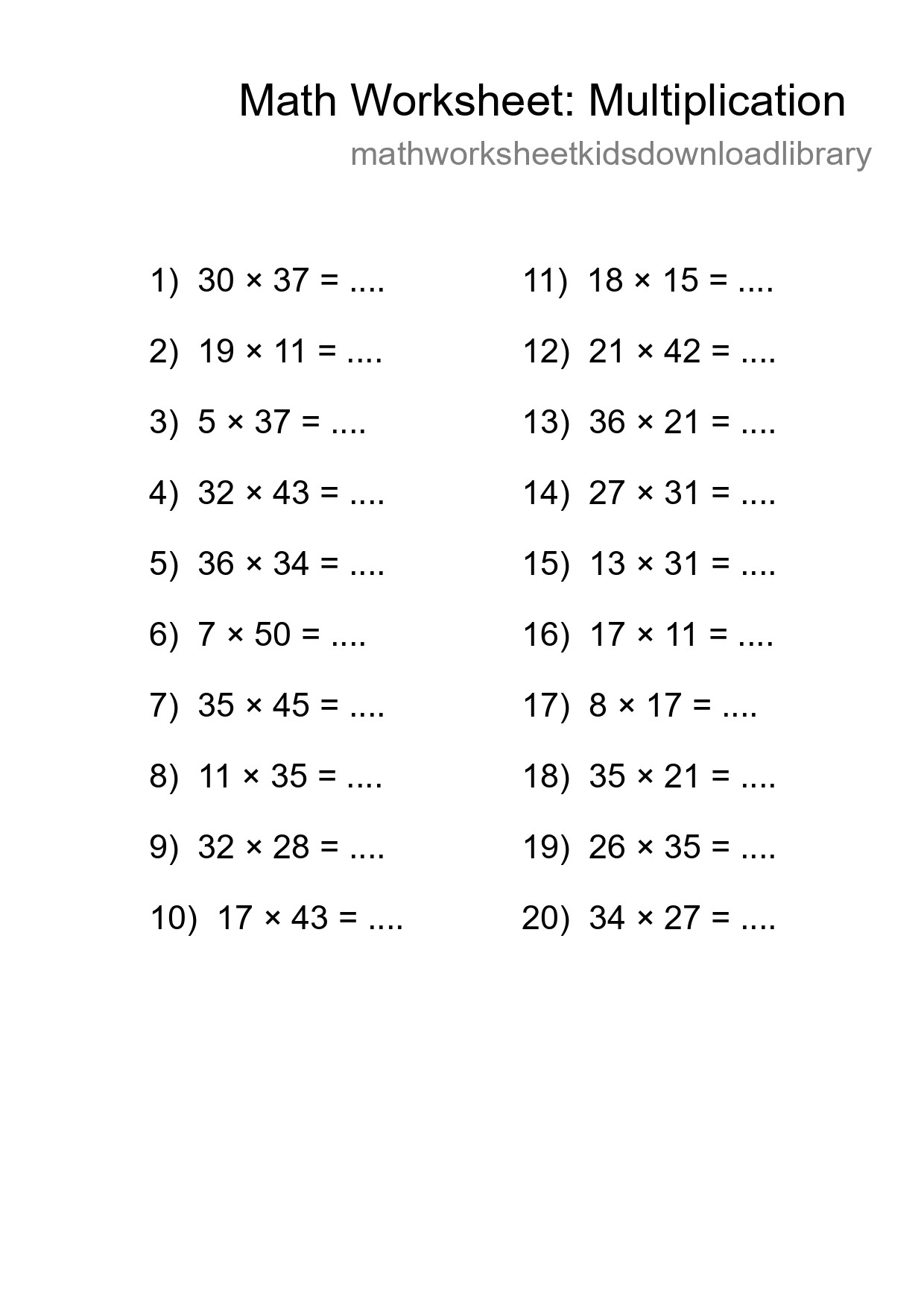 Free 20 Multiplication Math Worksheet For Grade 2 With Answers - Part 194