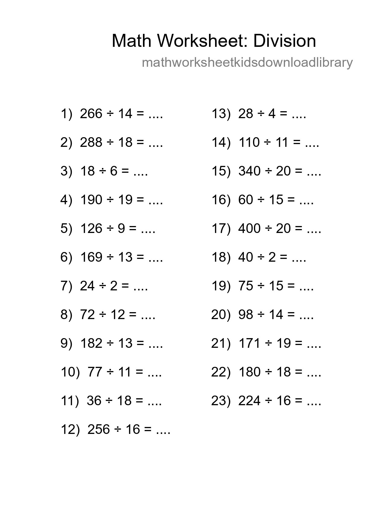 Free 23 Division Math Worksheet For Grade 2 With Answers - Part 202