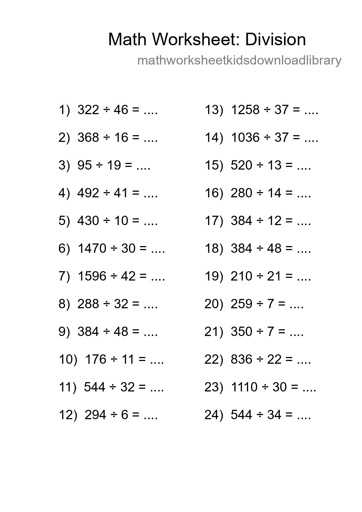 Free 24 Division Math Worksheet For Grade 2 With Answers - Part 147