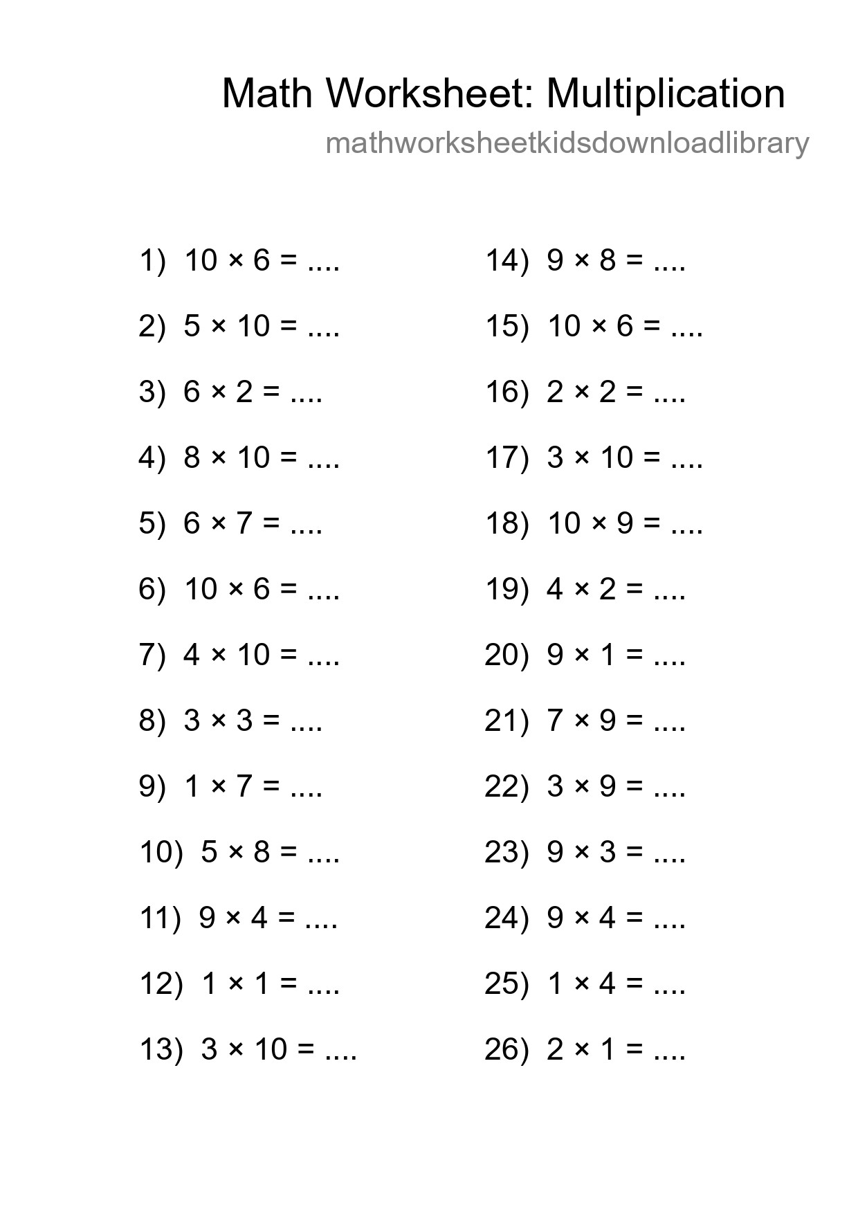 Free 26 Multiplication Math Worksheet For Grade 1 With Answers - Part 84