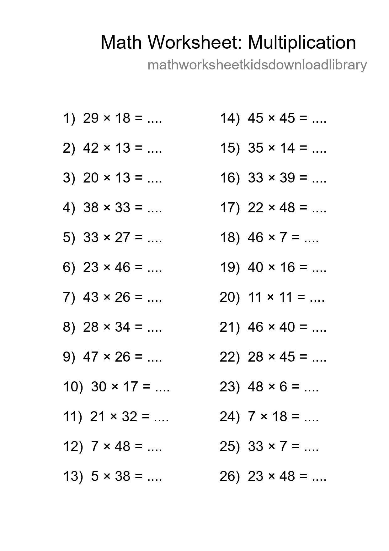 Free 26 Multiplication Math Worksheet For Grade 2 - Part 139