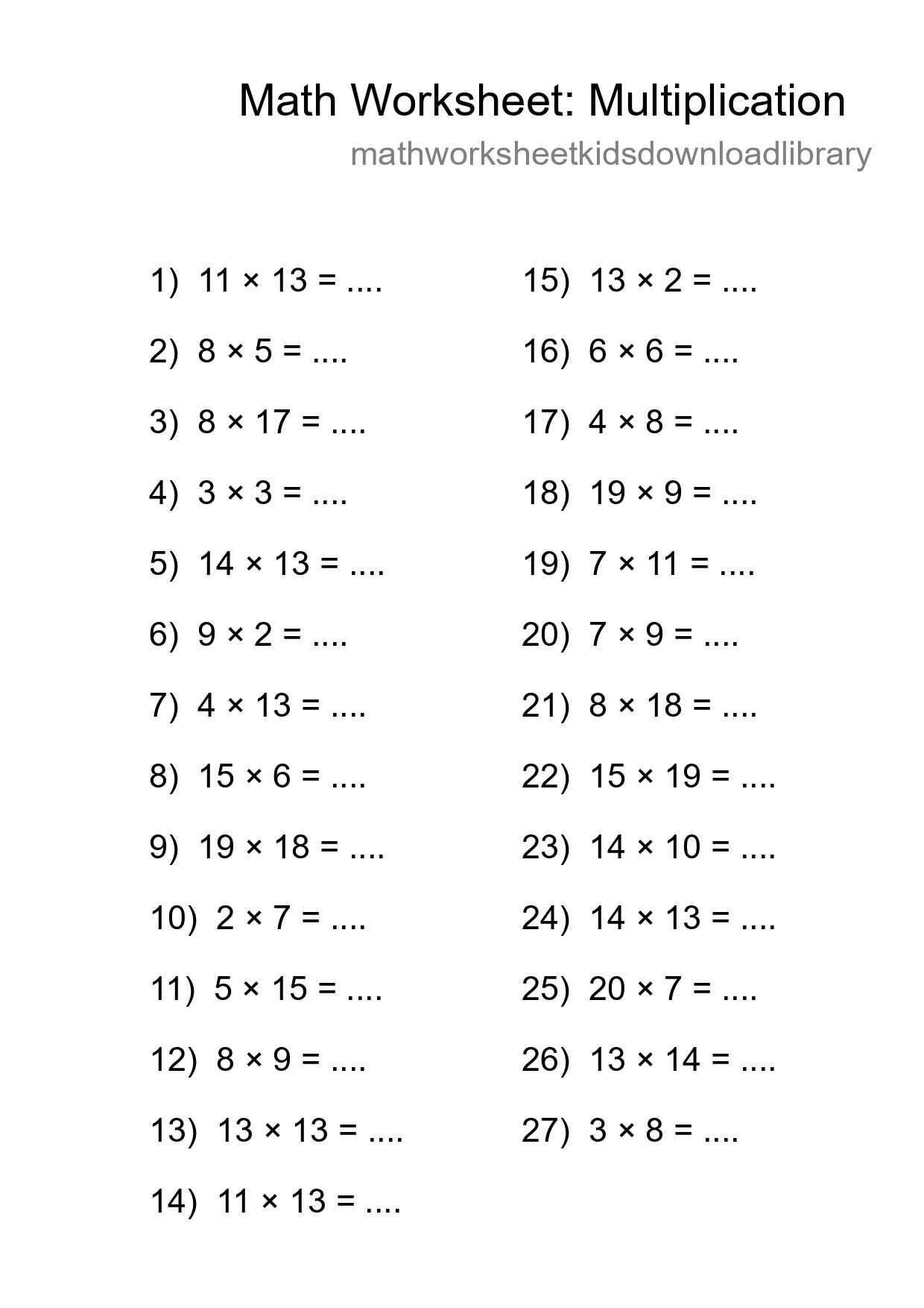 Free 27 Multiplication Math Worksheet For Grade 2 - Part 150