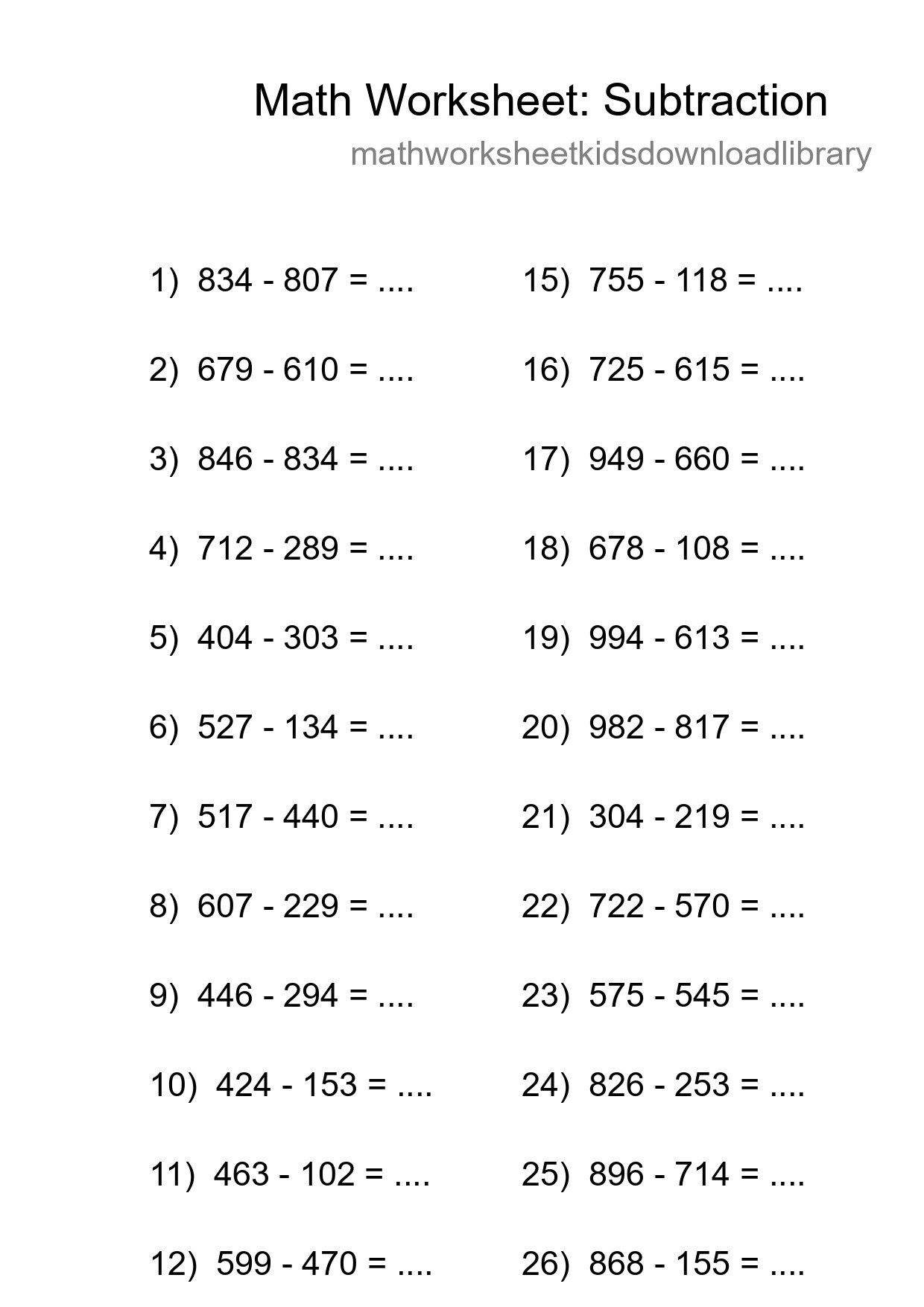 Free 27 Subtraction Math Worksheet For Grade 5 - Part 140