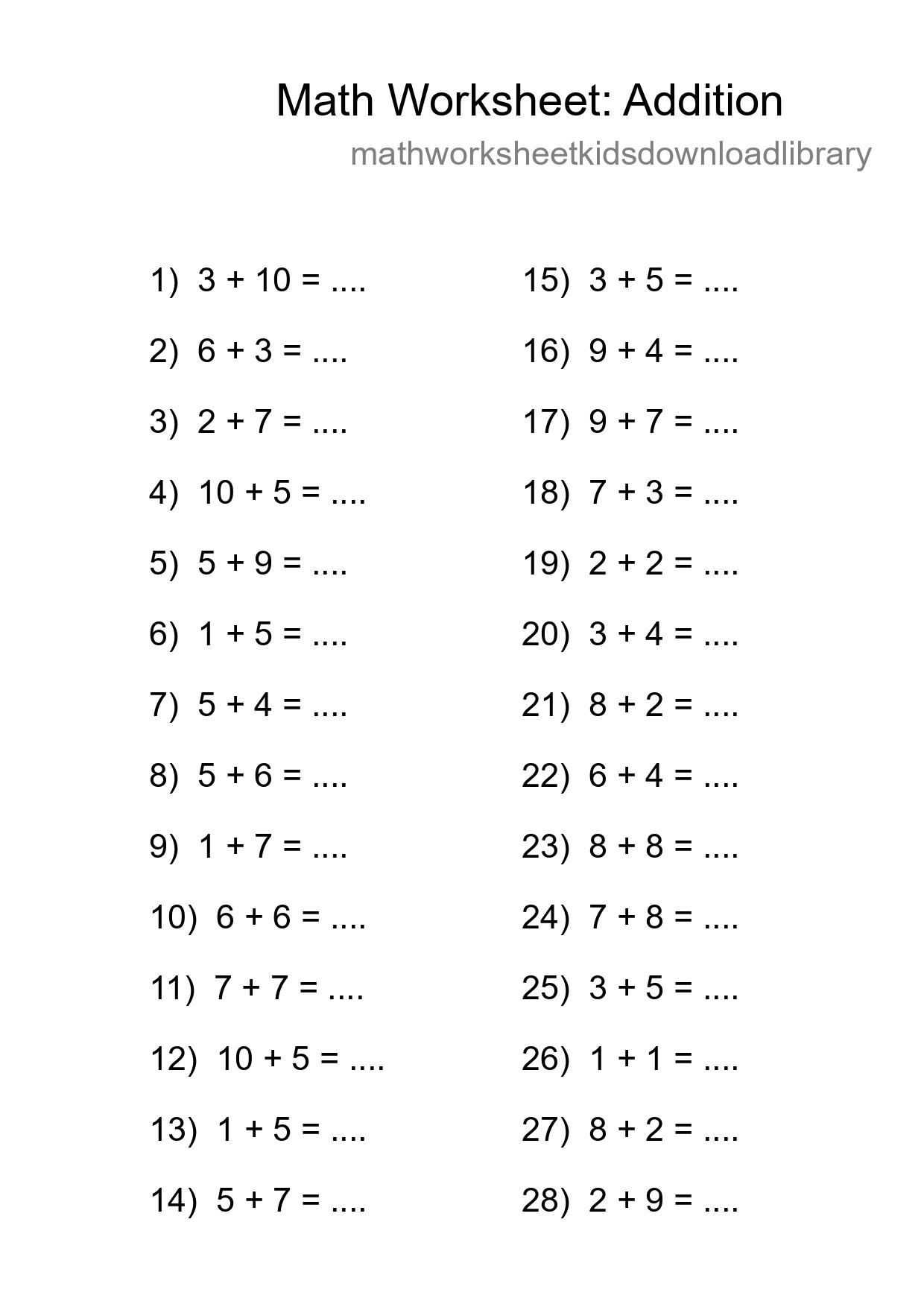 Free 28 Addition Math Worksheet For Grade 1 - Part 89
