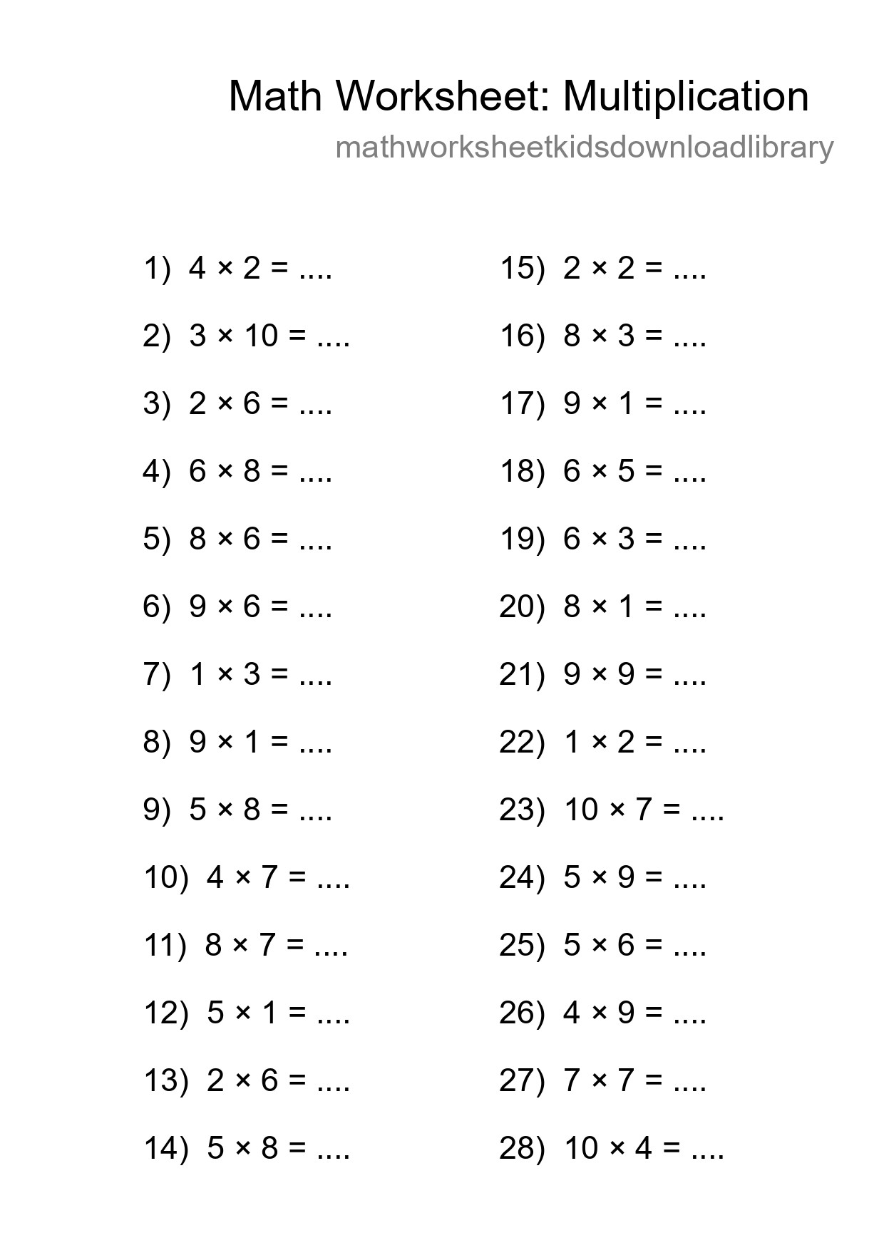 Free 28 Multiplication Math Worksheet For Grade 1 With Answers - Part 51
