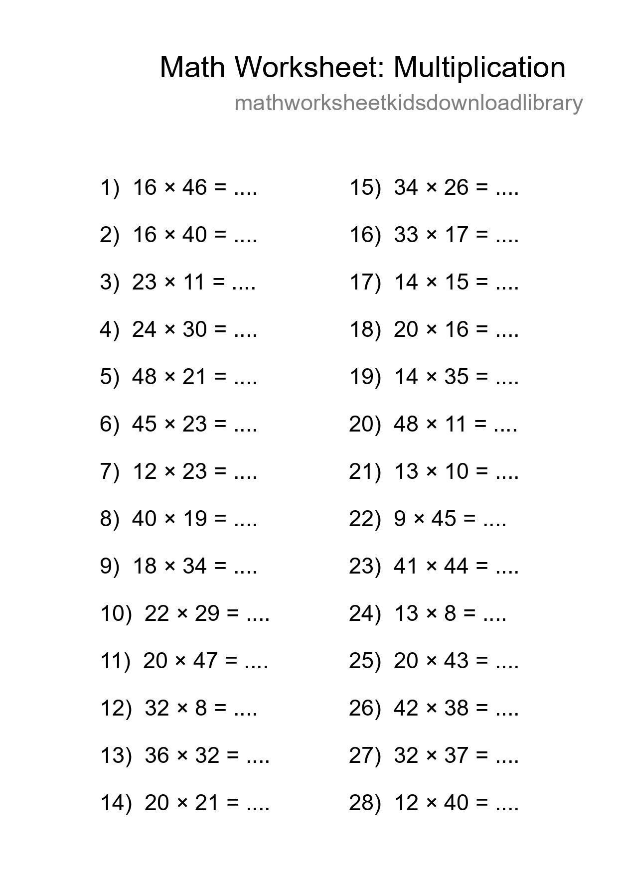 Free 28 Multiplication Math Worksheet For Grade 2 - Part 128