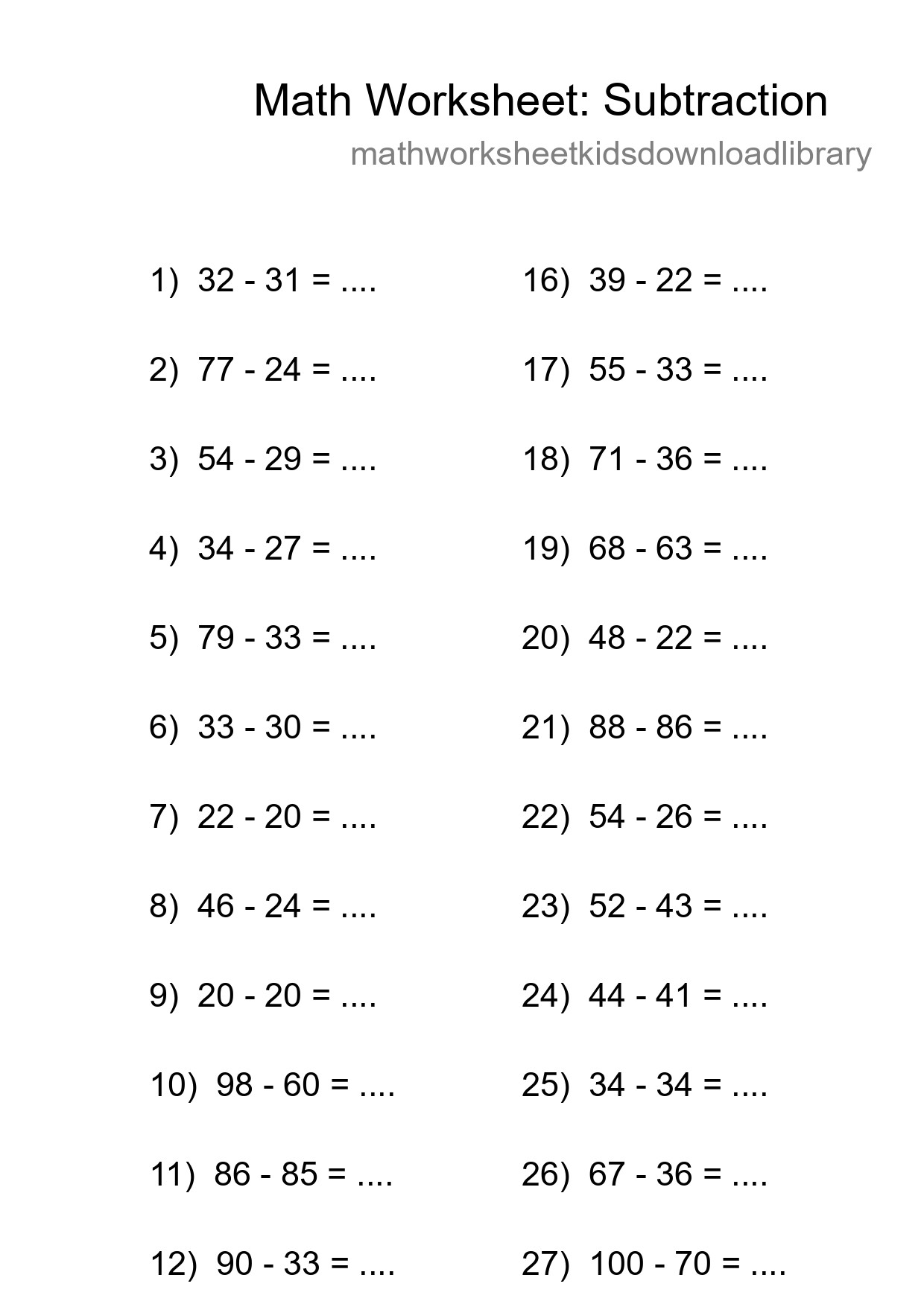 Free 29 Subtraction Math Worksheet For Grade 3 - Part 96