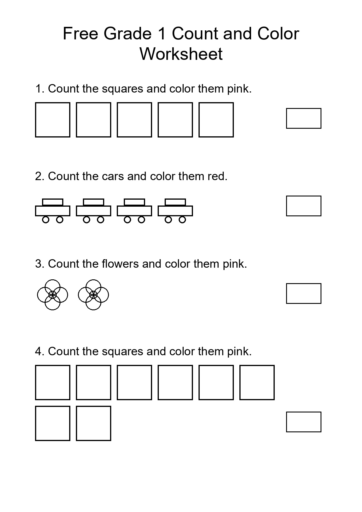 Free Grade 1 Count and Color Worksheet