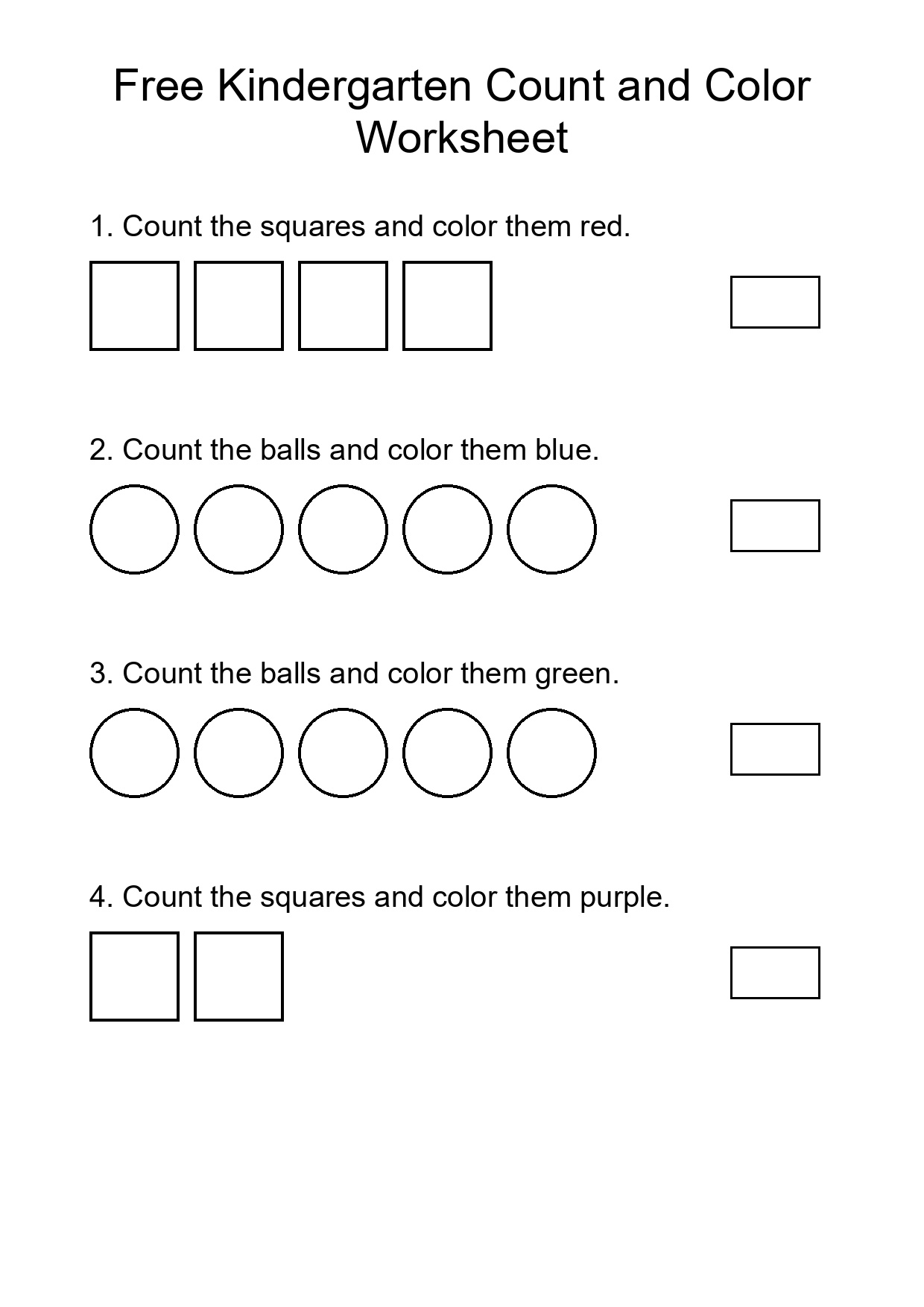 Free Kindergarten Count and Color Worksheet