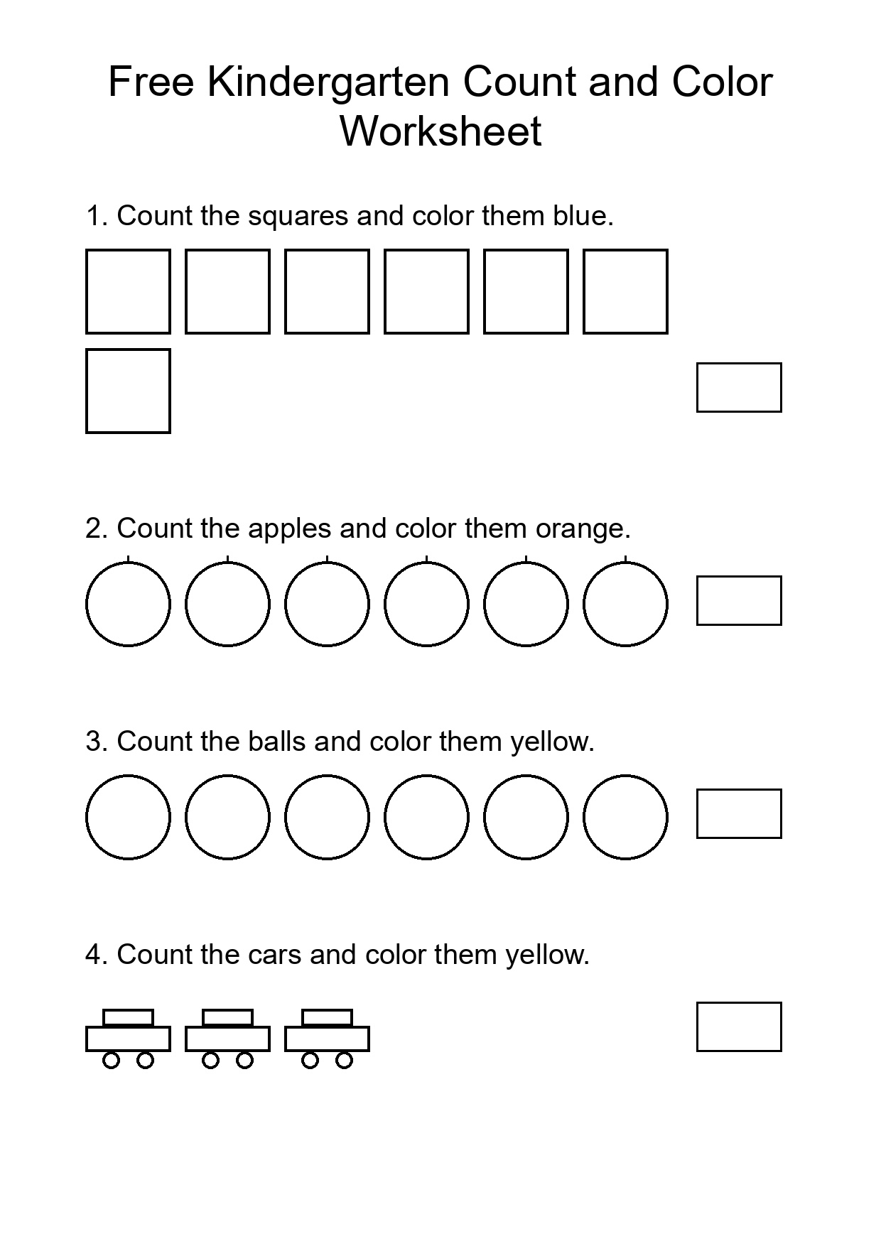 Free Kindergarten Count and Color Worksheet