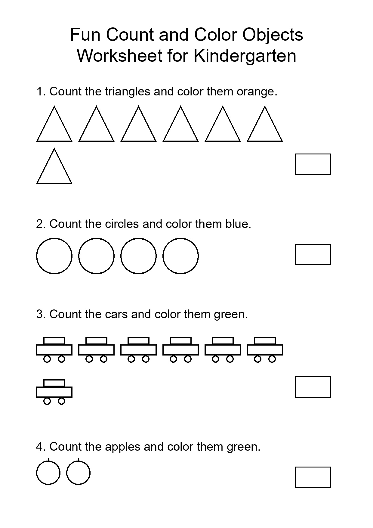 Fun Count and Color Objects Worksheet for Kindergarten