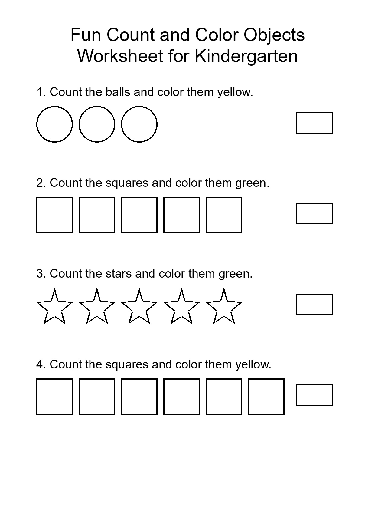 Fun Count and Color Objects Worksheet for Kindergarten