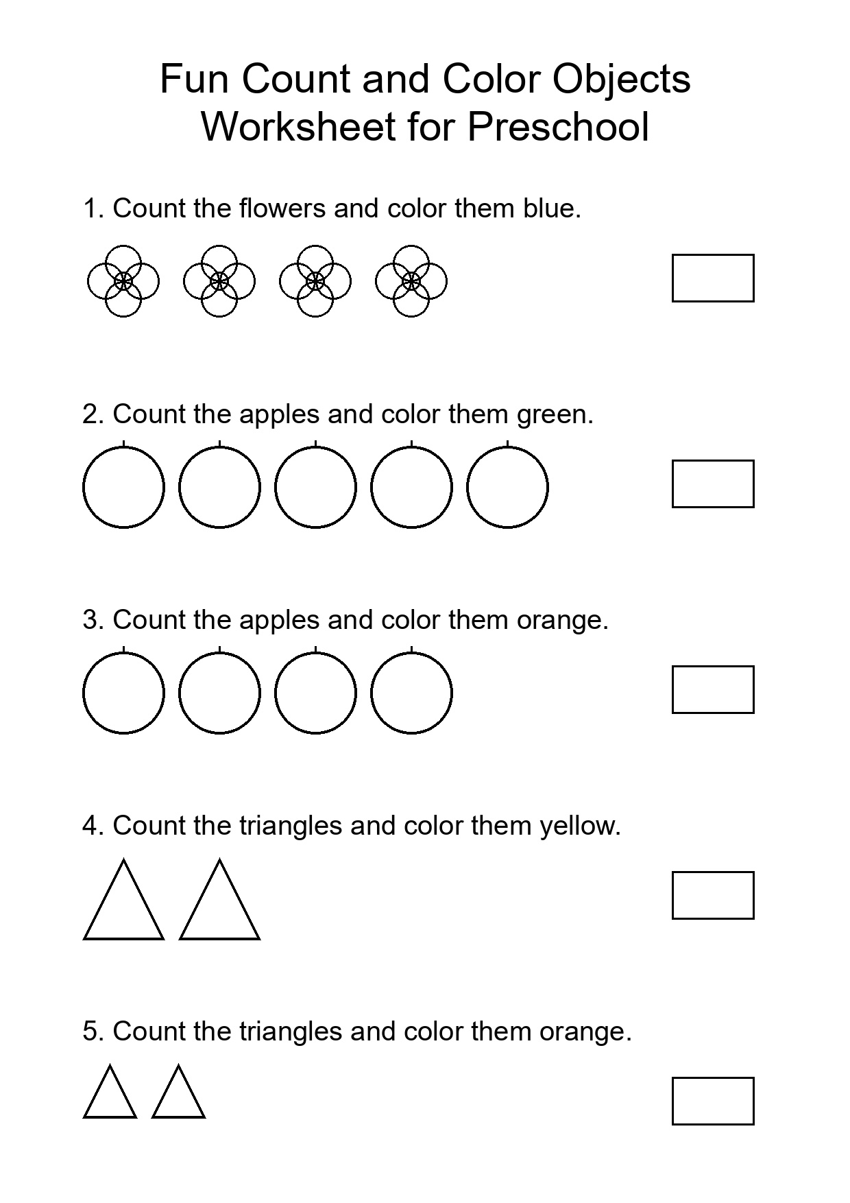 Fun Count and Color Objects Worksheet for Preschool