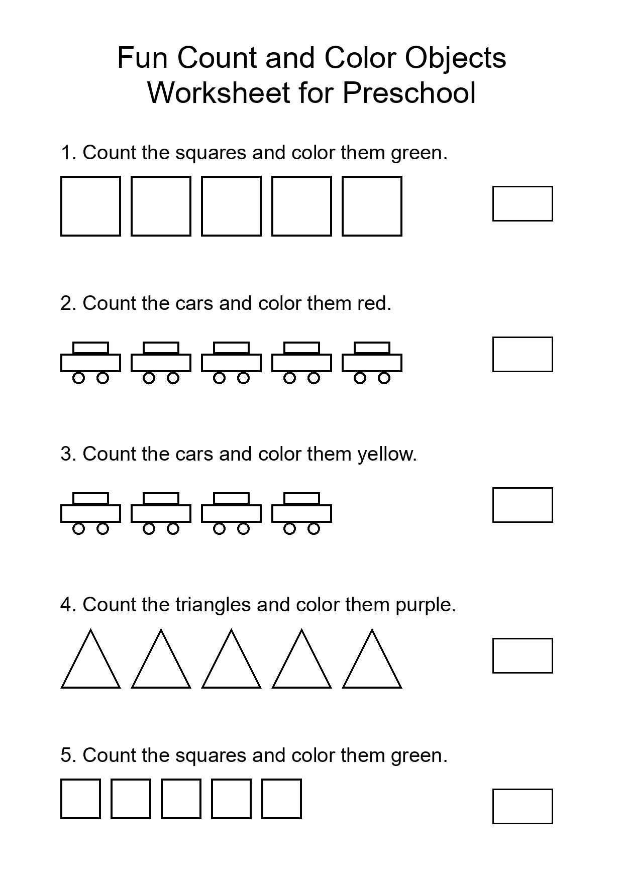 Fun Count and Color Objects Worksheet for Preschool