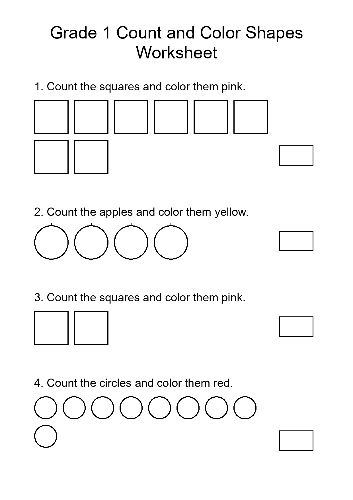 Grade 1 Count and Color Shapes Worksheet