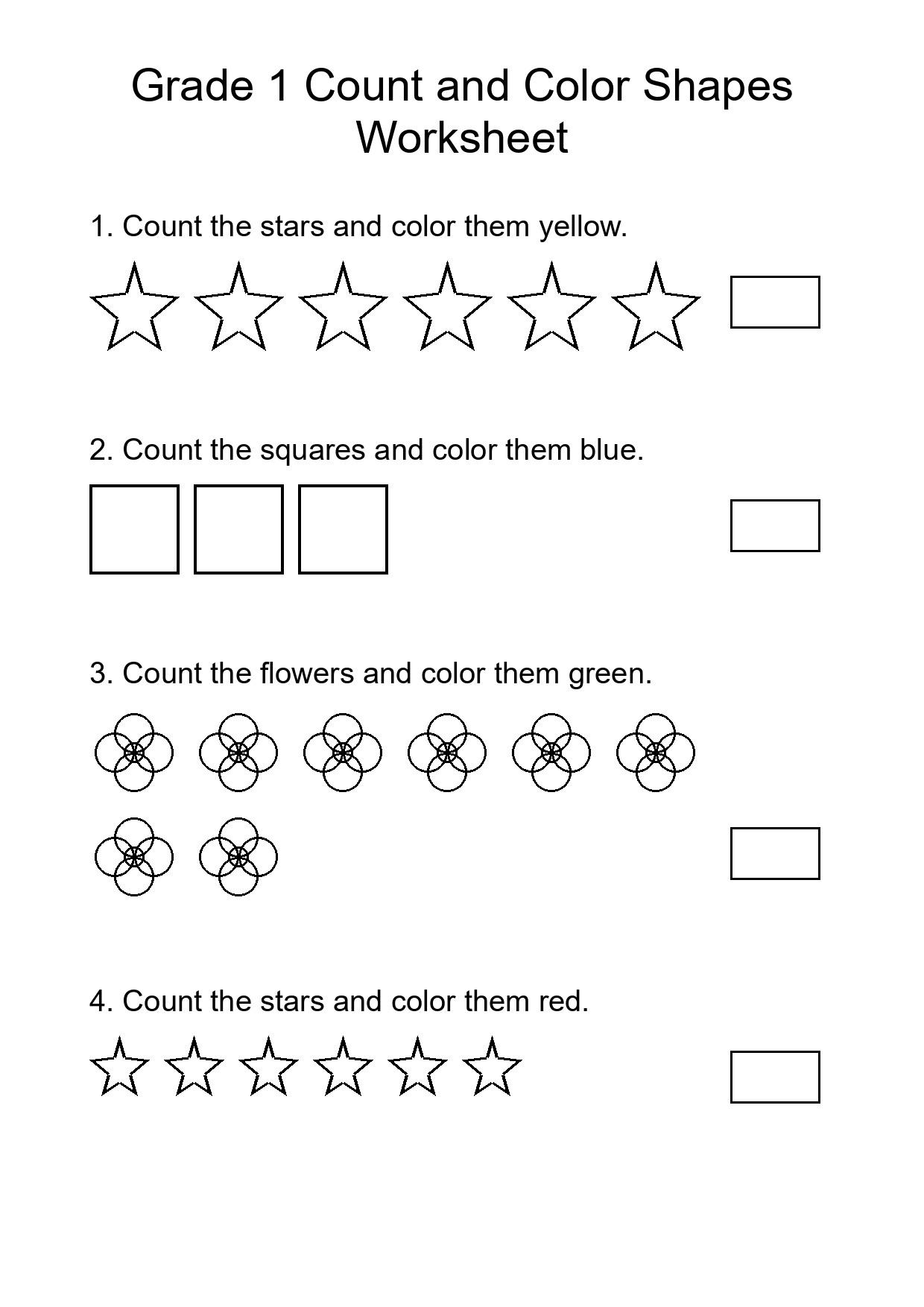 Grade 1 Count and Color Shapes Worksheet