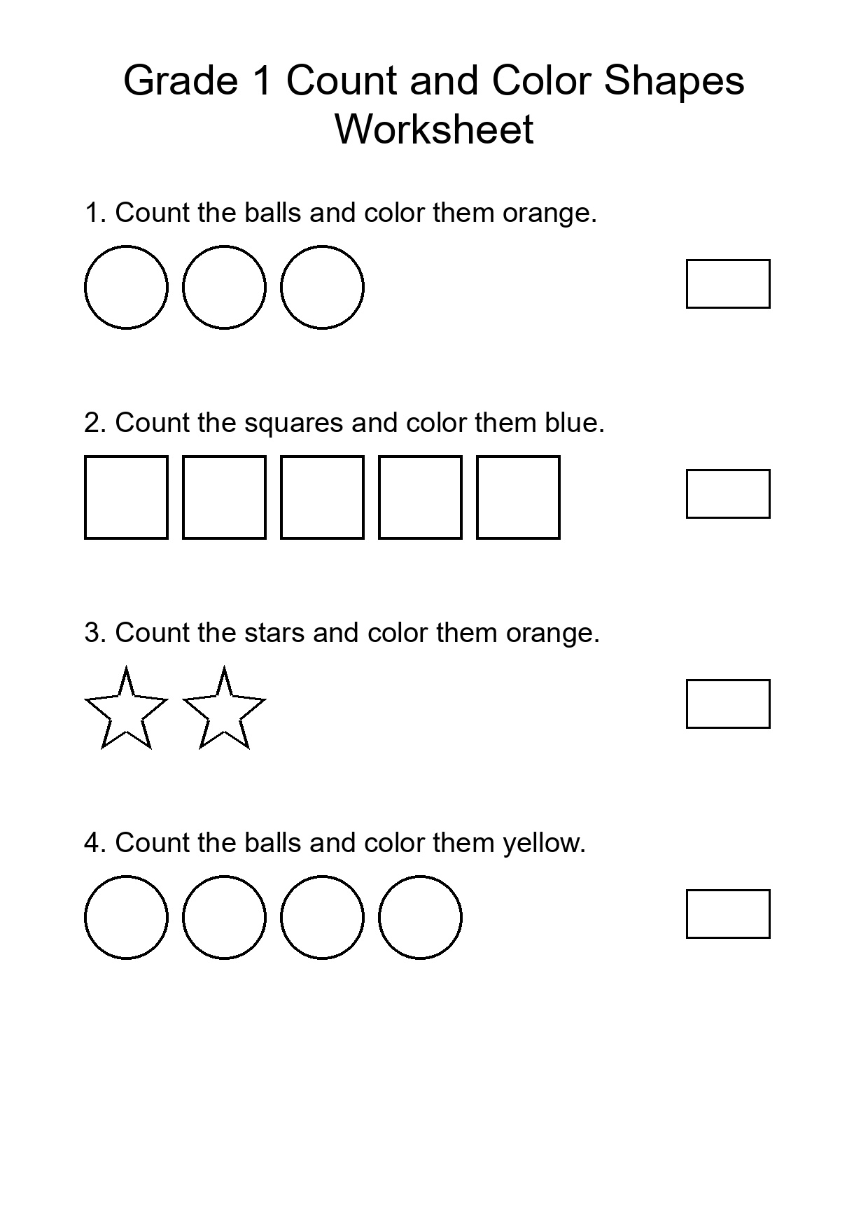 Grade 1 Count and Color Shapes Worksheet