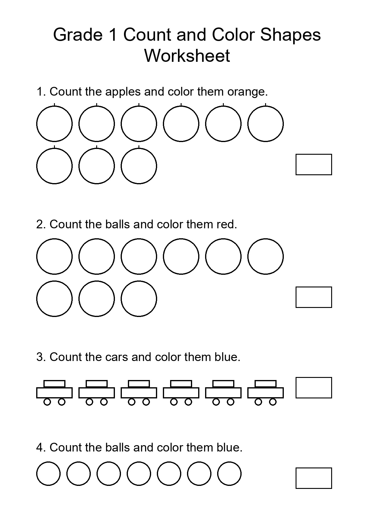 Grade 1 Count and Color Shapes Worksheet