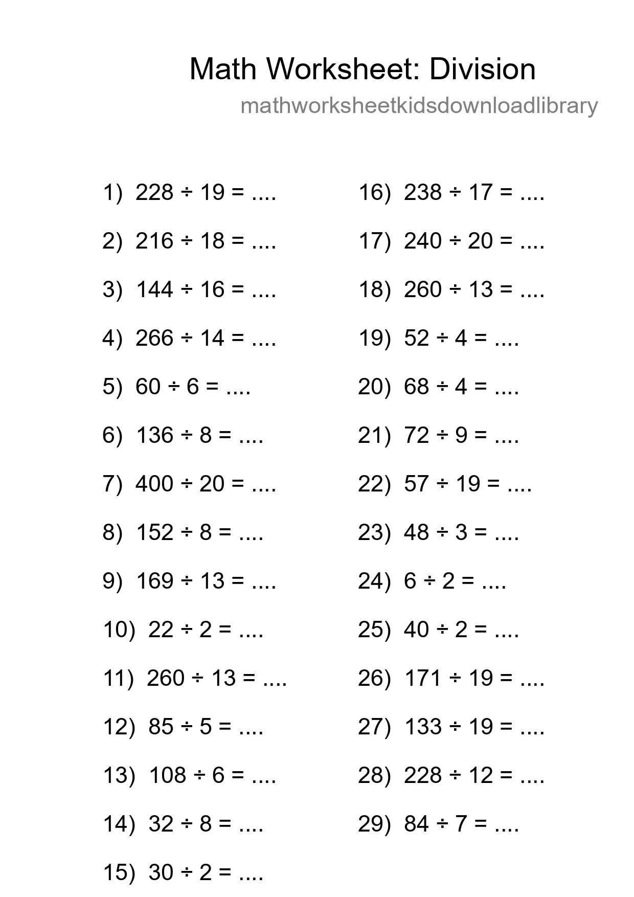 Grade 2 Division Practice Worksheet (29 Problems) - Part 48