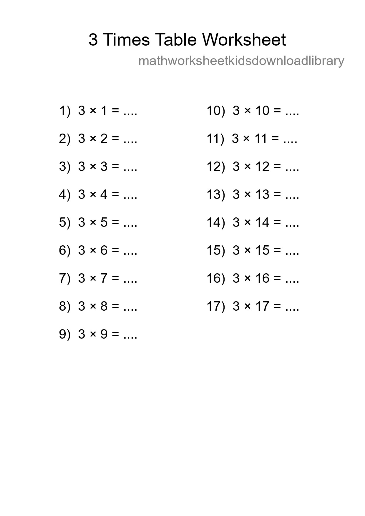 Grade 2 Multiplication Table 3 Practice - Part 108