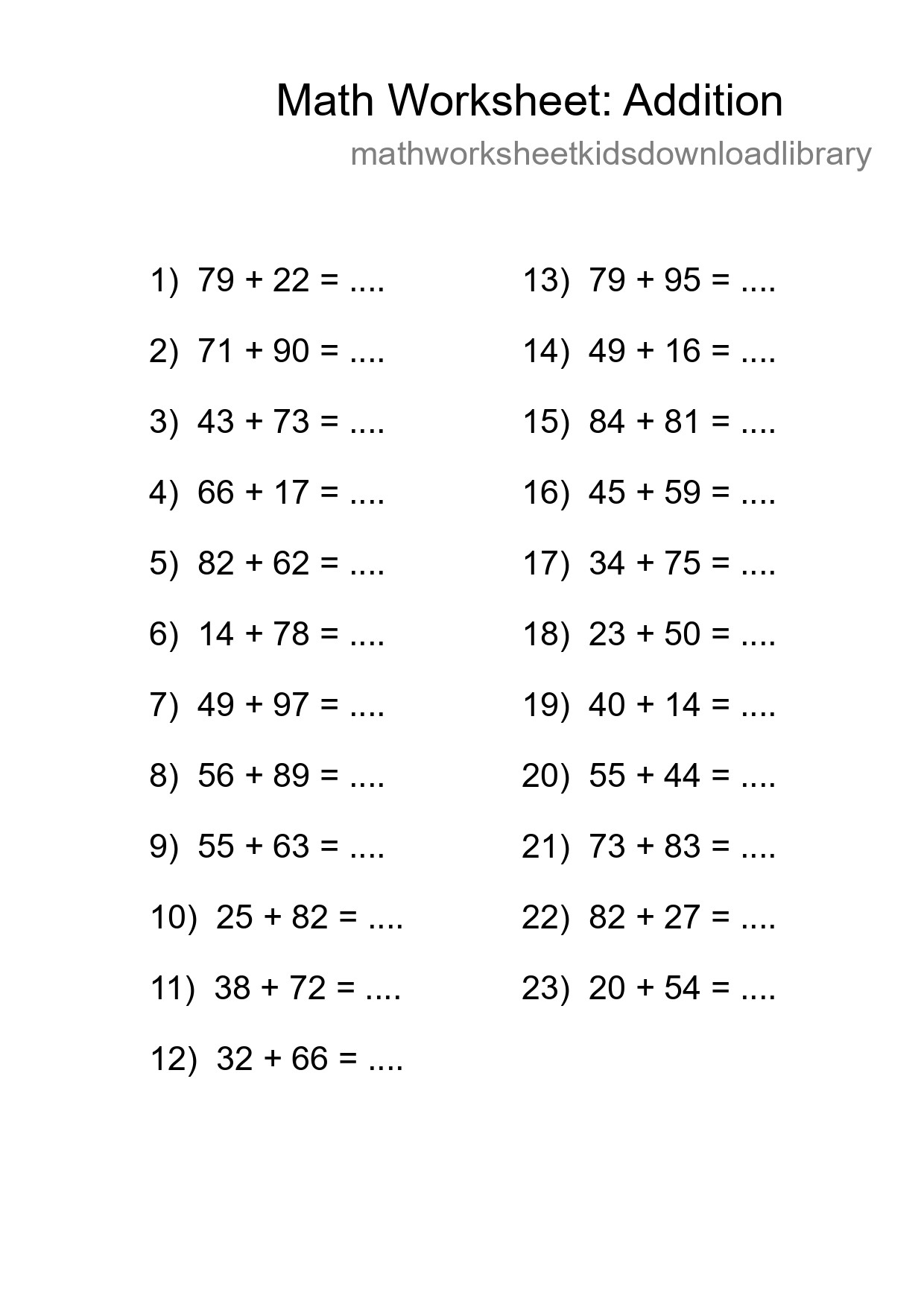 Grade 3 Addition Practice Worksheet (23 Problems) - Part 199