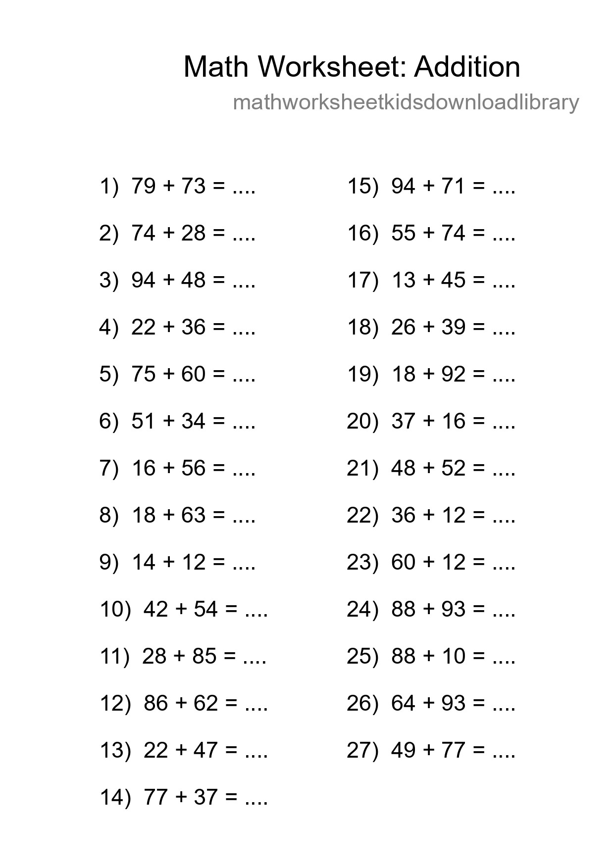 Grade 3 Addition Practice Worksheet (27 Problems) - Part 243