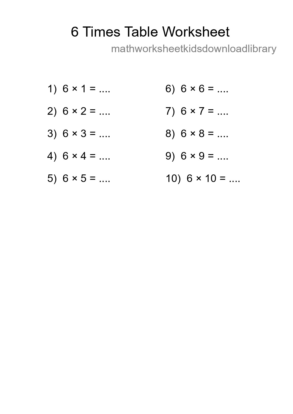 Grade 3 Multiplication Table 6 Practice - Part 174