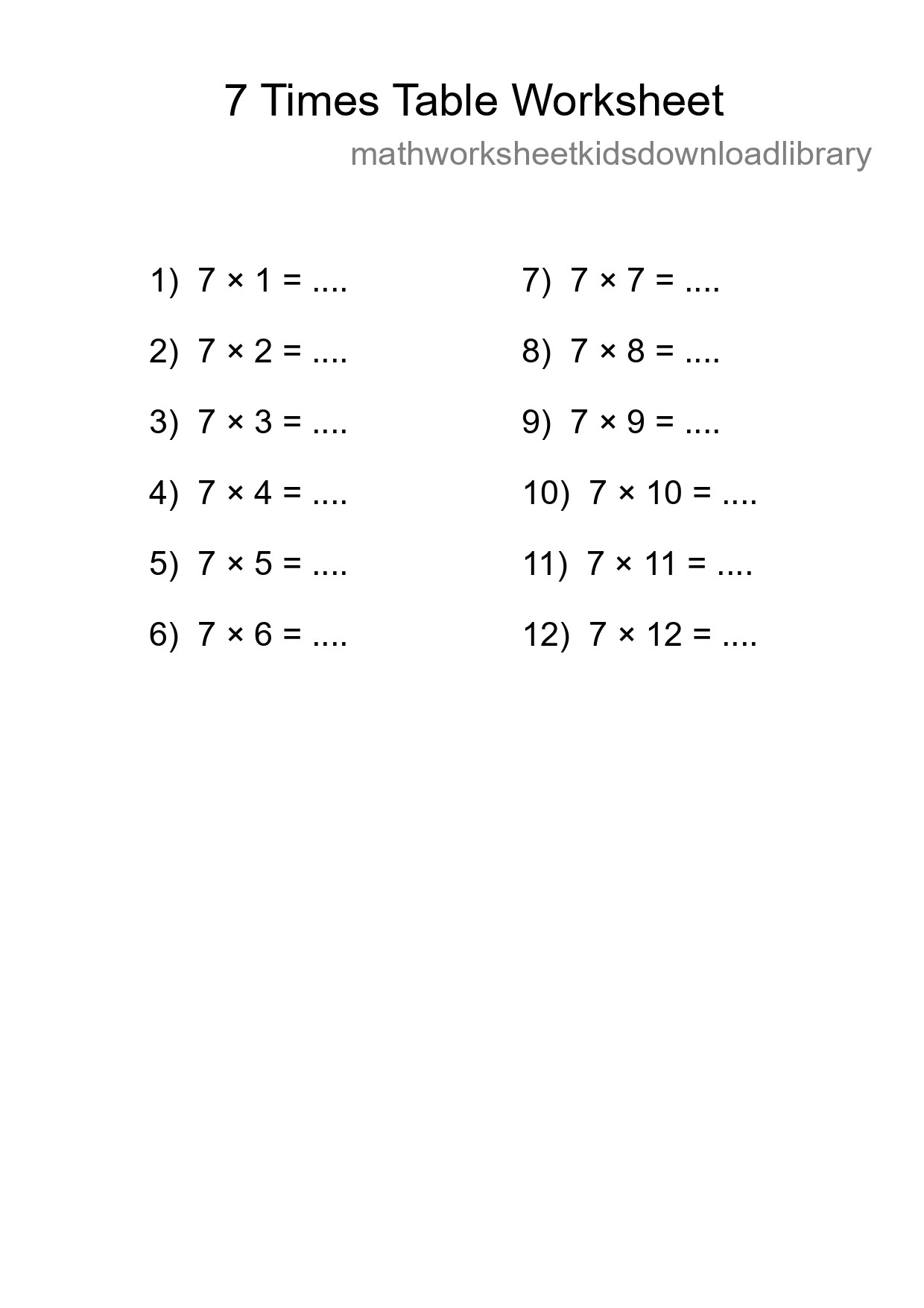 Grade 3 Multiplication Table 7 Practice - Part 86
