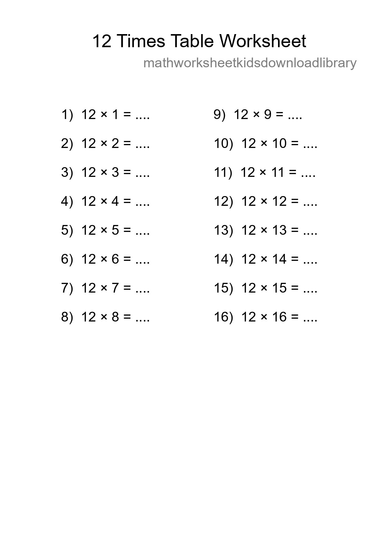 Grade 4 Multiplication Table 12 Practice - Part 75