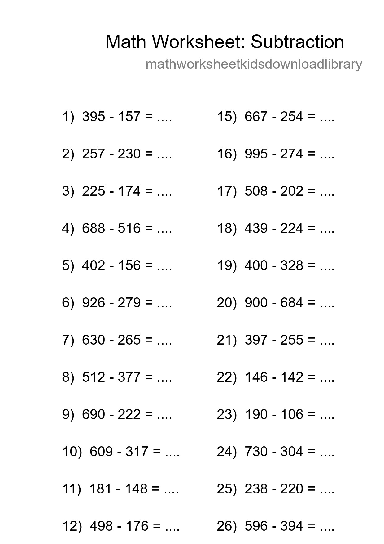 Grade 5 Subtraction Practice Worksheet (28 Problems) - Part 30