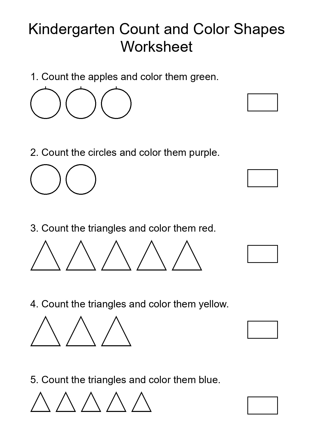 Kindergarten Count and Color Shapes Worksheet