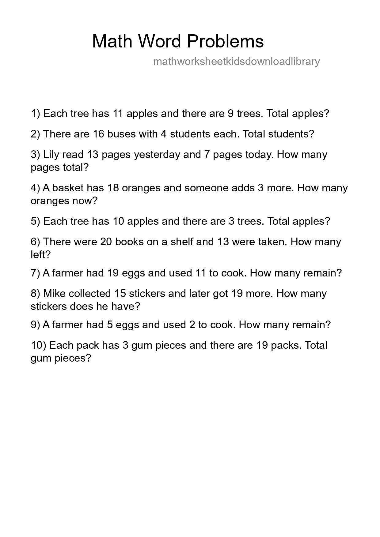 Math Word Problem Worksheet