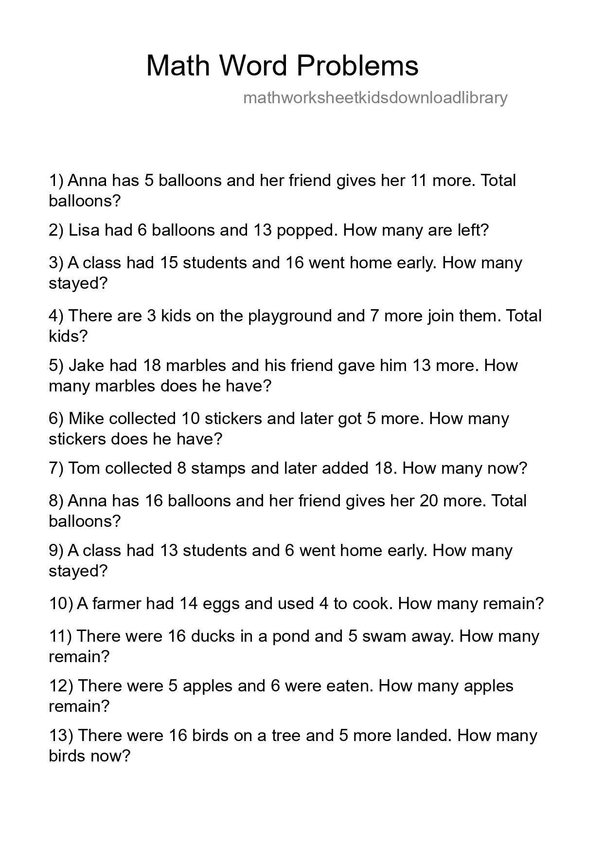 Math Word Problem Worksheet