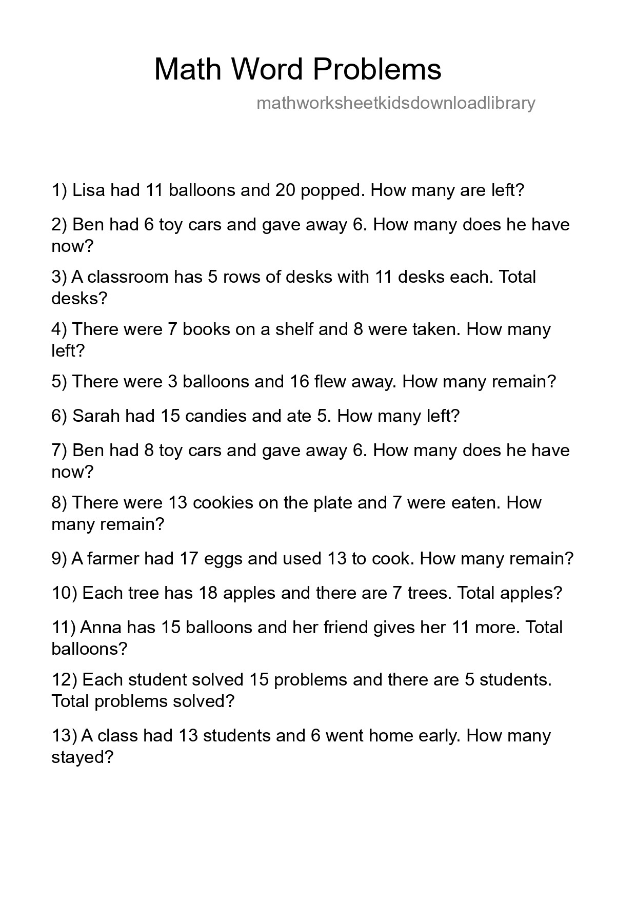 Math Word Problem Worksheet