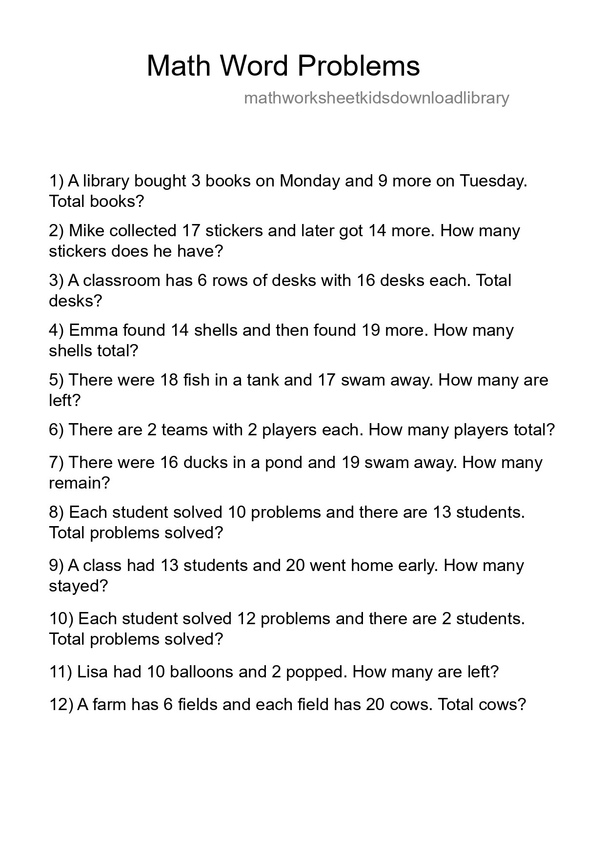 Math Word Problem Worksheet