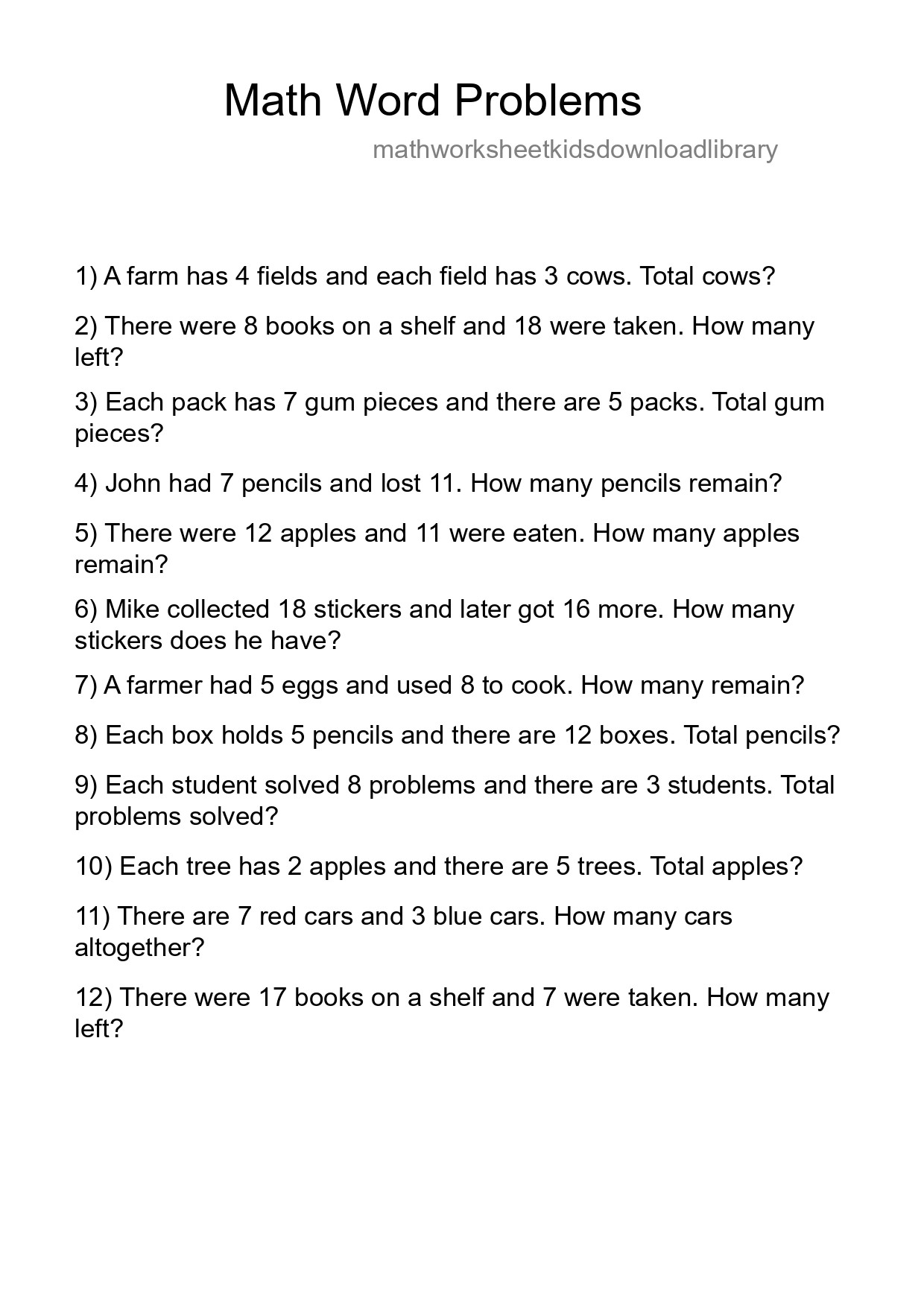 Math Word Problem Worksheet