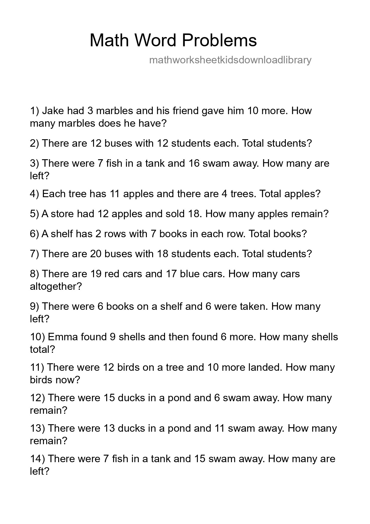Math Word Problem Worksheet